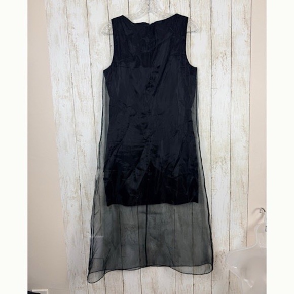 Theory Organza Layer Mini Shift Dress Sleeveless Black Size 6 Defects - Picture 2 of 13